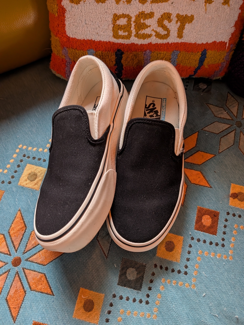 Vans Women's Platform Classic Slip-On - Black/White With Star Detail